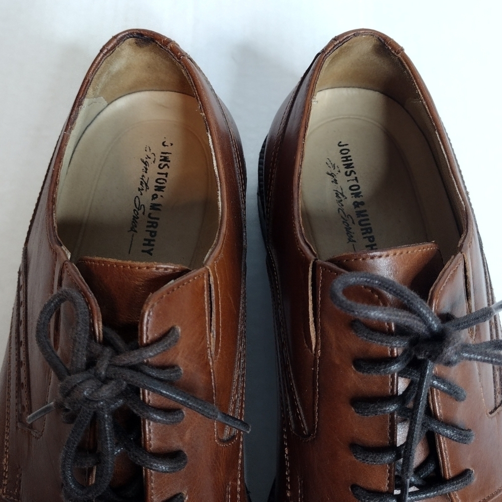 Johnston & Murphy Men's Brown Leather Lace Up Cap Toe Oxford Dress Shoes - Picture 7 of 12